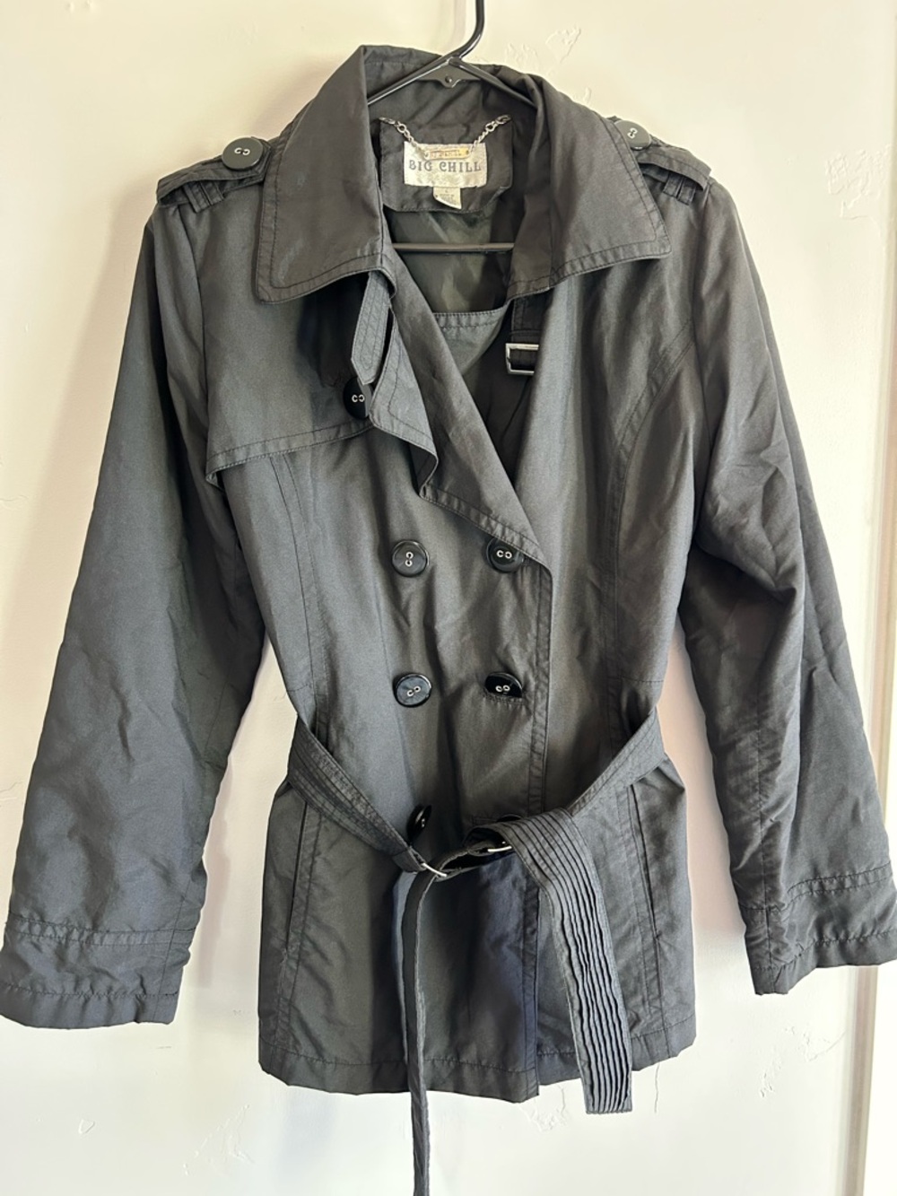 Big Chill Black Double-Breasted Trench Coat with Belt